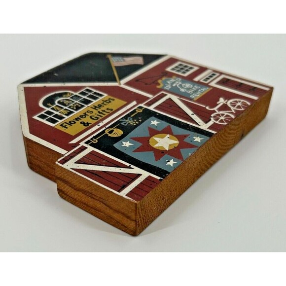 Vintage Wood Block Farm House~ Barn Shelf/Sill Sitter Ornament~ Cat's Meow Style - Picture 2 of 4